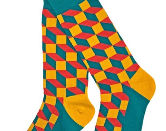 Stylish funky pattern socks, optical illusion socks, gift idea, combed cotton, funny socks