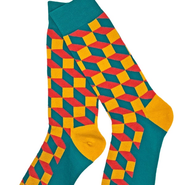 Stylish funky pattern socks, optical illusion socks, gift idea, combed cotton, funny socks