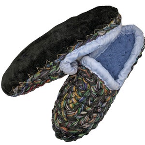 Slippers made by hand, virgin wool + recycled textiles, size 40-43, unisex
