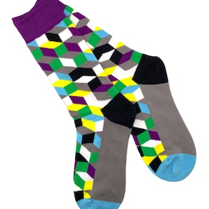 Kinetic Pattern Socks, Colorful Optical Illusion, Combed Cotton