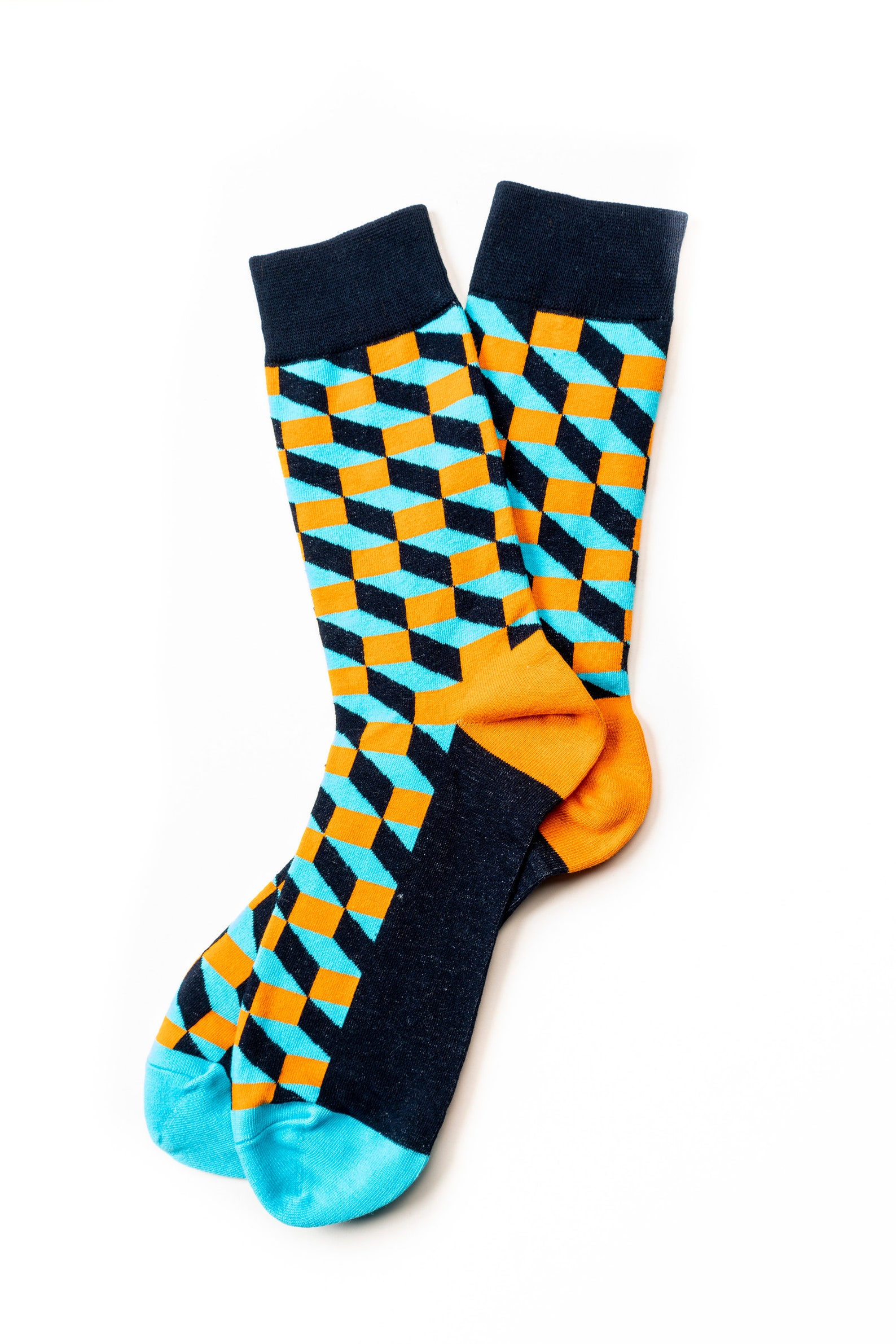 Colorful 3D visual illusion geometric socks Size 39-41 eco | Etsy