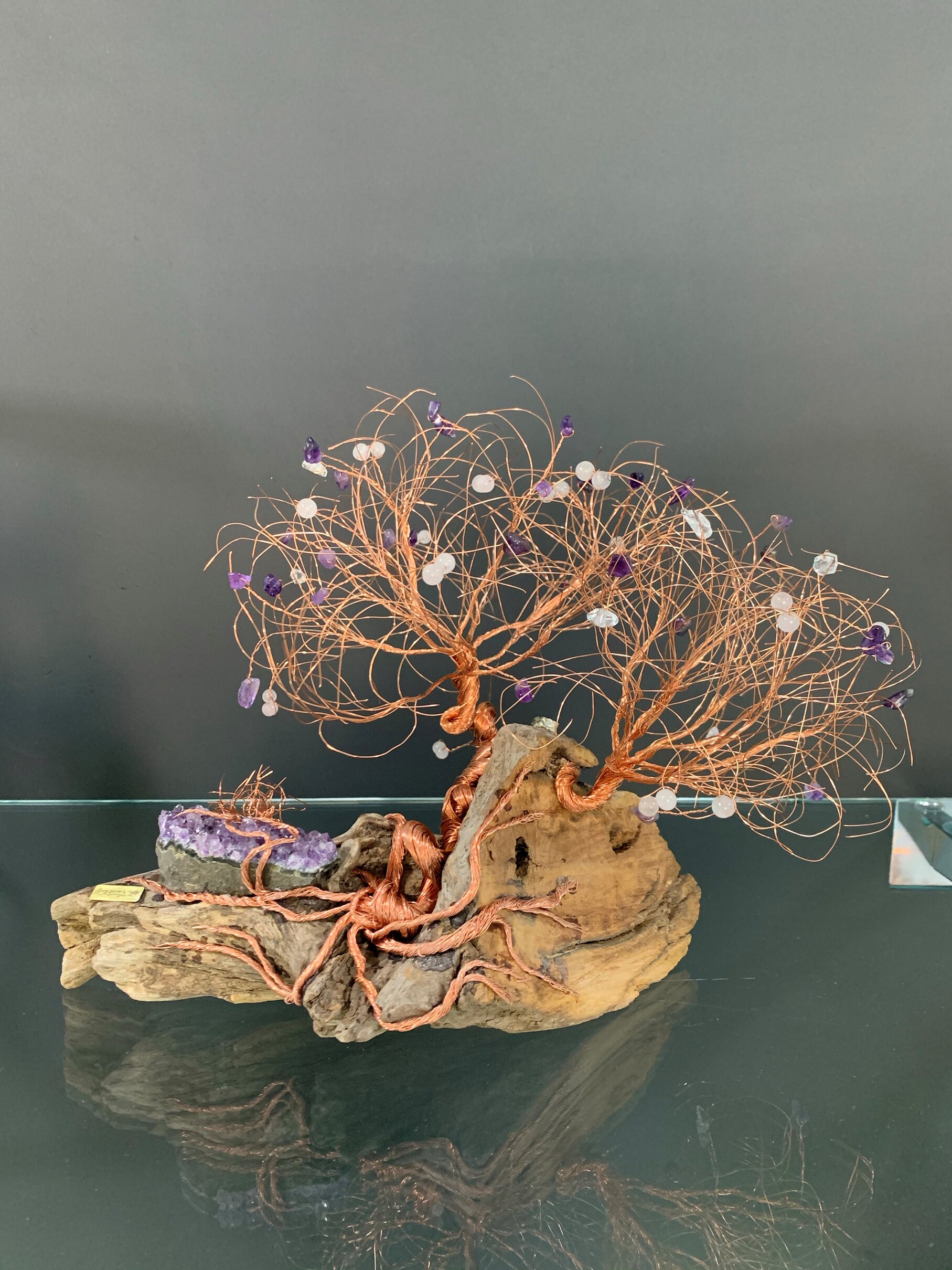 Arbre de Vie - Améthyste et Quartz Rose sur Bois