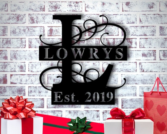 Housewarming Gift Door Hanger Wedding Gift for Living Room Metal Monogram Sign Rustic Metal Wall Art 24 Inch Last Name Sign Personalized Family Name Metal Sign Metal Wall Art