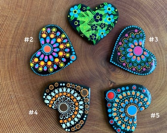 Hand painted 3cm x 4cm heart shaped fridge magnet or needle minder. Each design and colour combination is unique.