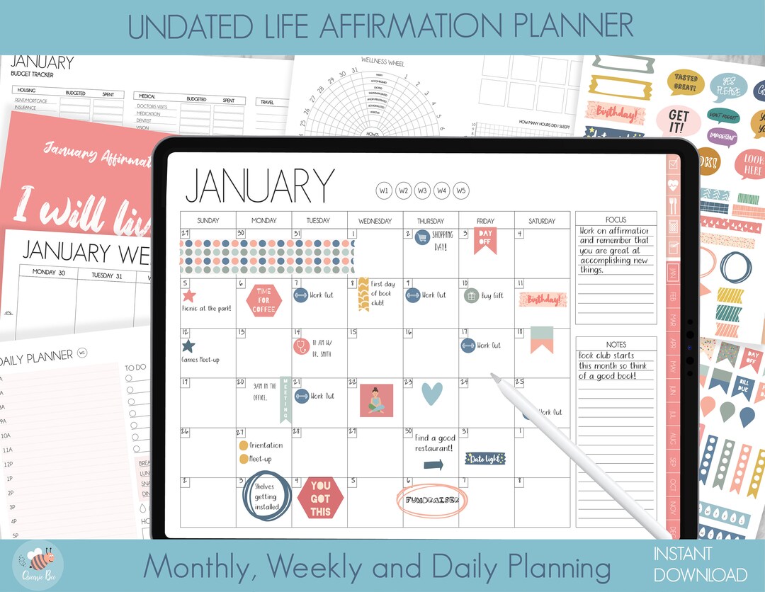 Undated Digital Planner for Goodnotes - Monday Week Start - Life ...