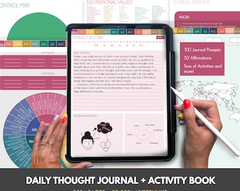 Diario digital de pensamientos diarios - Planificador de bienestar, libro de actividades (PDF)