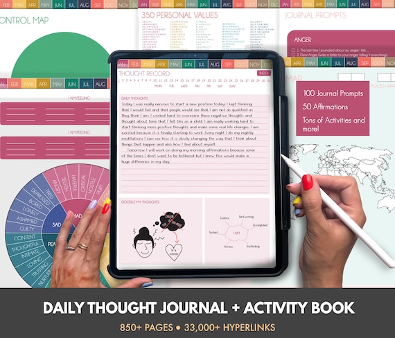 Digital Daily Thought Journal - Wellness Planner, Activity Book (PDF)