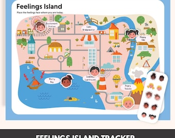 Mapa de la Isla de los Sentimientos para el Registro Emocional / Herramienta de Aprendizaje Socioemocional para Niños (Imprimible Digital)