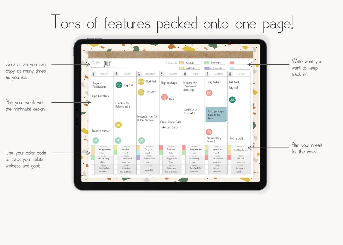 Digital Weekly Planner Page - Digital Notepad - Goodnotes - Notability ...