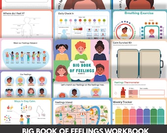 Cuaderno de trabajo sobre emociones y sentimientos, cuaderno de trabajo sobre habilidades de afrontamiento, libro de actividades de aprendizaje socioemocional para niños, regulación emocional, imprimible.