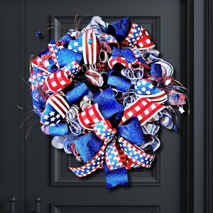 Large Patriotic Wreath for Front Door, 4th of July Wreath, 4th of July Decor, Memorial Day Decor, Red White and Blue Wreath, Veteran Wreath