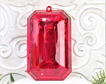 Large Red Jewel Christmas Ornament: Elegant Acrylic Decoration (8")