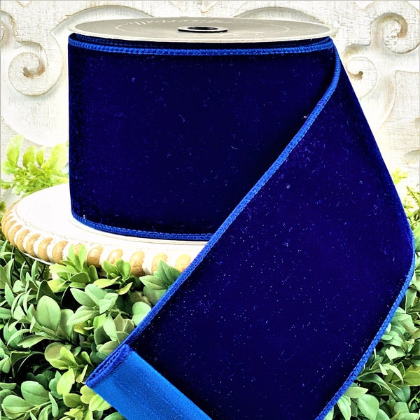 Midnight Blue Velvet Ribbon, Blue Velvet Ribbon, Diamond Dust Velvet Ribbon, 4 Inch Blue Velvet Ribbon, Blue Velvet Christmas Ribbon