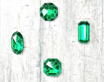 Emerald Green Jewel Ornament Set: Shatterproof Xmas Decor