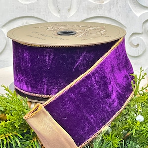 Purple French Velvet Ribbon,   D Stevens Ribbon, 4 Inch Wired Velvet Ribbon, Purple Velvet Ribbon, Christmas Ribbon, Aubergine Ribbon