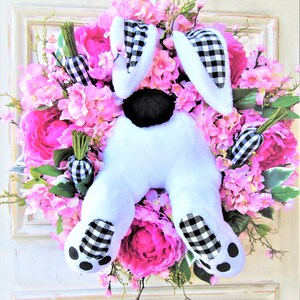 Spring Bunny Wreath for Front Door, Mothers Day Gift, Easter Wreath, Spring Decor, Front Porch Decor, Pink Floral Wreath, Easter Decor