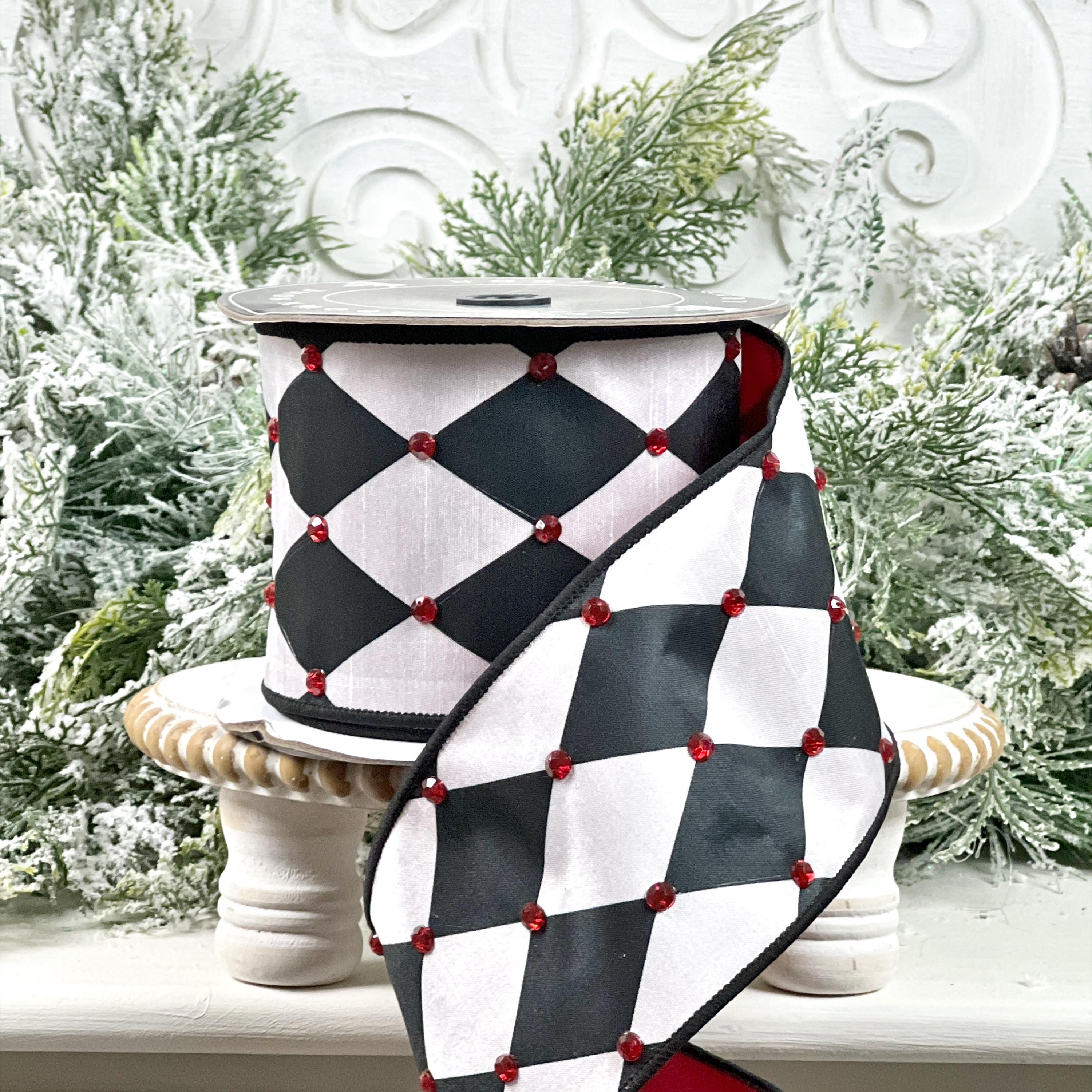 Nancy Brown Jeweled Harlequin Ribbon: Black, White & Red - Etsy