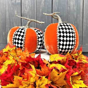Mark Roberts Harlequin Pumpkin, Velvet Pumpkins,  Harlequin Pumpkin, Pumpkin Décor, Glam Pumpkin, Rhinestone Pumpkin, Couture Pumpkin