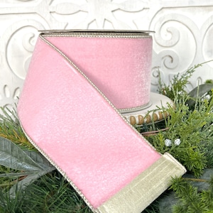 Farrisilk Designer Pink Velvet Ribbon - Luxury Wired Floral Ribbon for Christmas & Holiday Decor