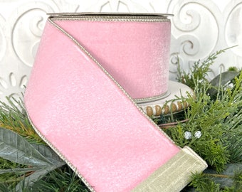 Farrisilk Designer Pink Velvet Ribbon - Luxury Wired Floral Ribbon for Christmas & Holiday Decor