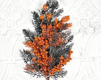 Spooky Glitter Halloween Spray, Black & Orange Floral Pick, Fall Wreath Supply