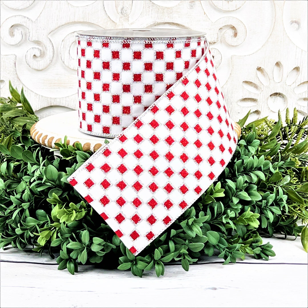 Red and White Checked Ribbon Glitter Checked Ribbon Framed Etsy