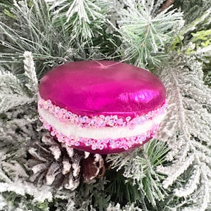 Iced Shiny Macaron Ornament:  Exquisite Holiday Home Decor in Hot Pink/Fuchsia