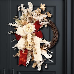 Fall Boho Wreath, Fall Floral Wreath,  Fall Wreath for Front Door, Neutral Color Wreath, Modern Boho Wreath, Pampas Wreath