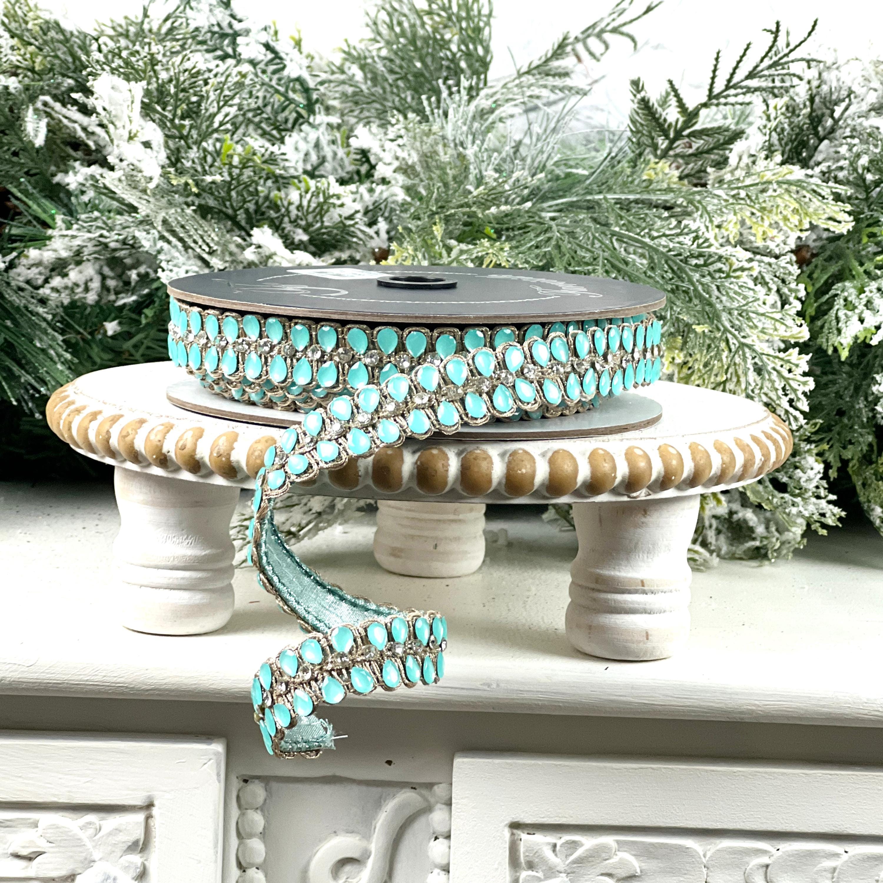 Jewled Ribbon Farrisilk Light Blue Jeweled Ribbon, Platinum Designer Ribbon for ...