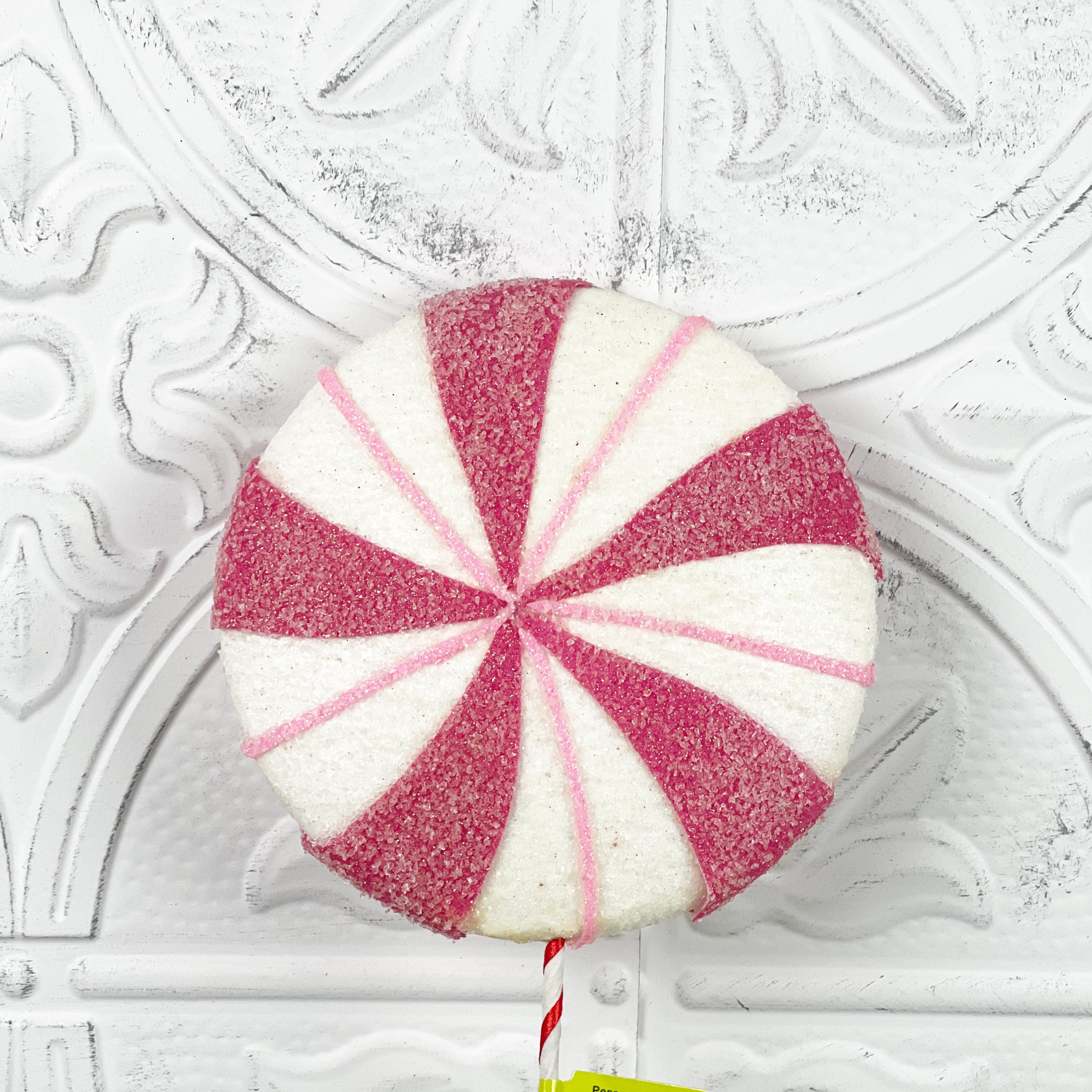 Buy Pink Glitter Lollipop Stem, Peppermint Candy Christmas Decor