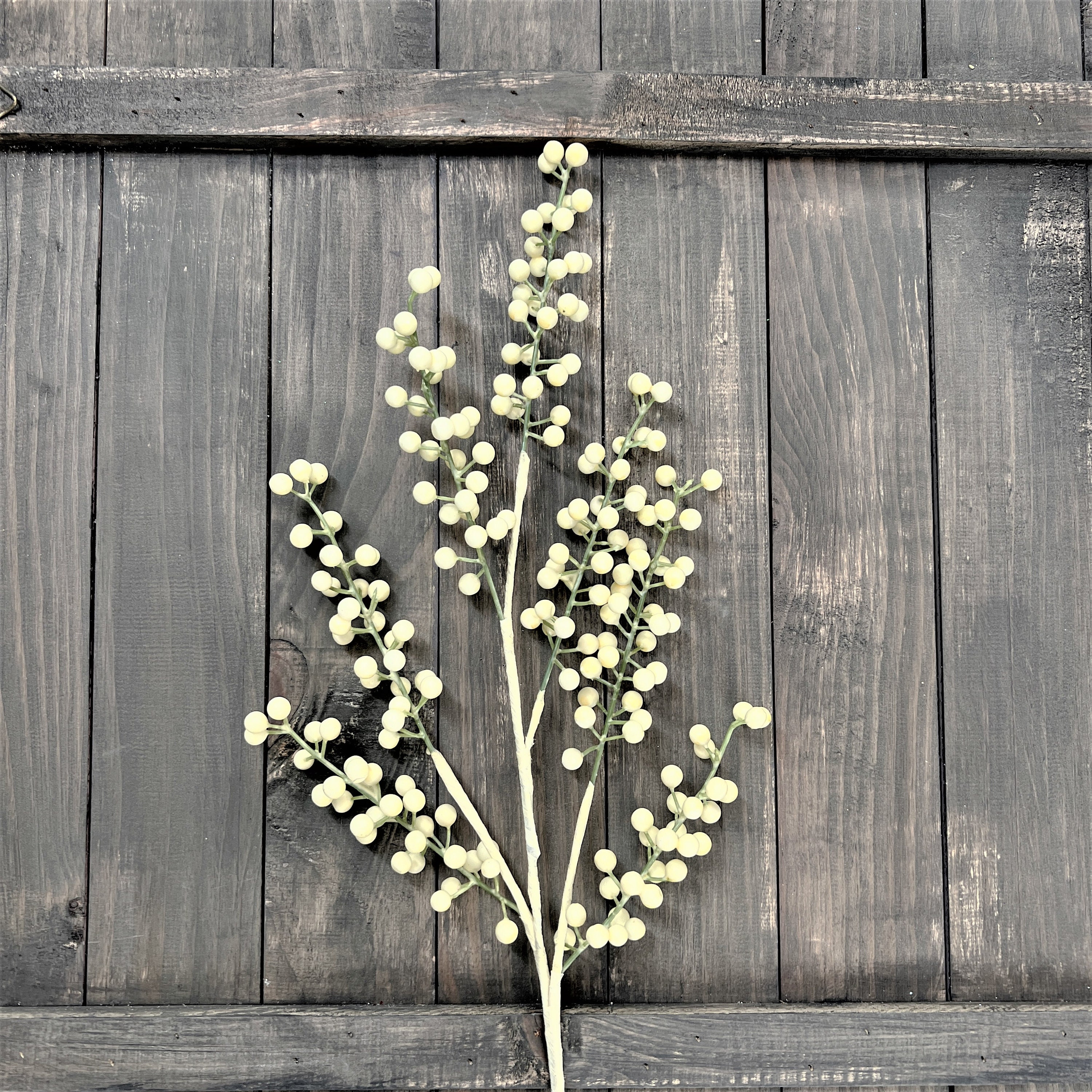 33 White Faux Berry Stem, Fall Berries, Cream Artificial, Brown 