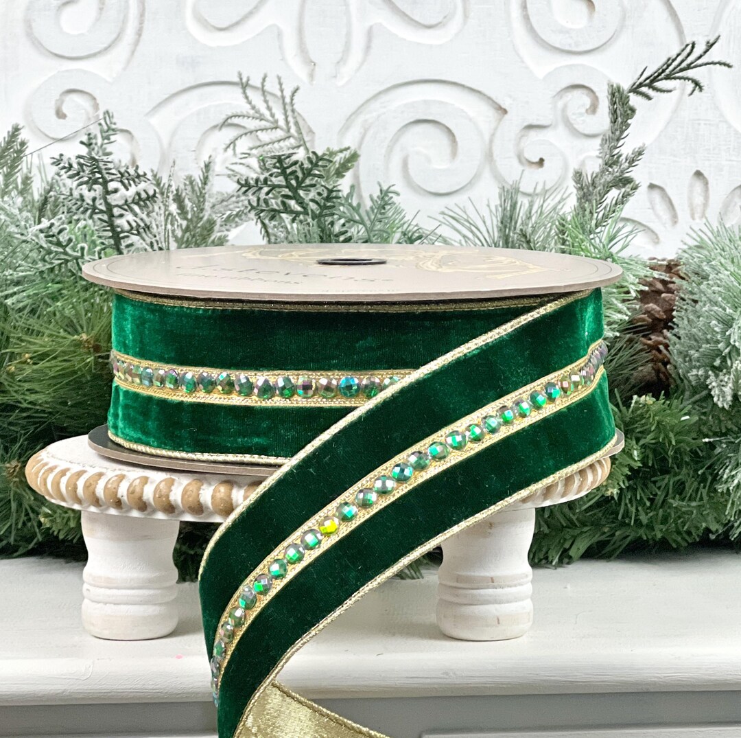 Jewled Ribbon D Stevens Emerald Green Jeweled Velvet Ribbon, Jeweled Velvet Christmas ...