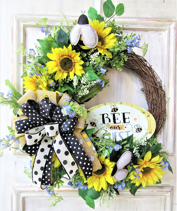 Cute as a Bee Door Wreath - Honeybee Welcome Colorful Summer