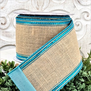 Burlap Ribbon, Turquoise Ribbon, Sequin Ribbon, Jeweled Ribbon, 4 Inch Wired Ribbon, Summer Ribbon, Fall Ribbon, Christmas Ribbon