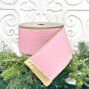 Pink Velvet Ribbon, Pink and Gold Velvet Ribbon, Strawberry Pink Velvet Ribbon, D Stevens Velvet Ribbon,  Valentine Ribbon