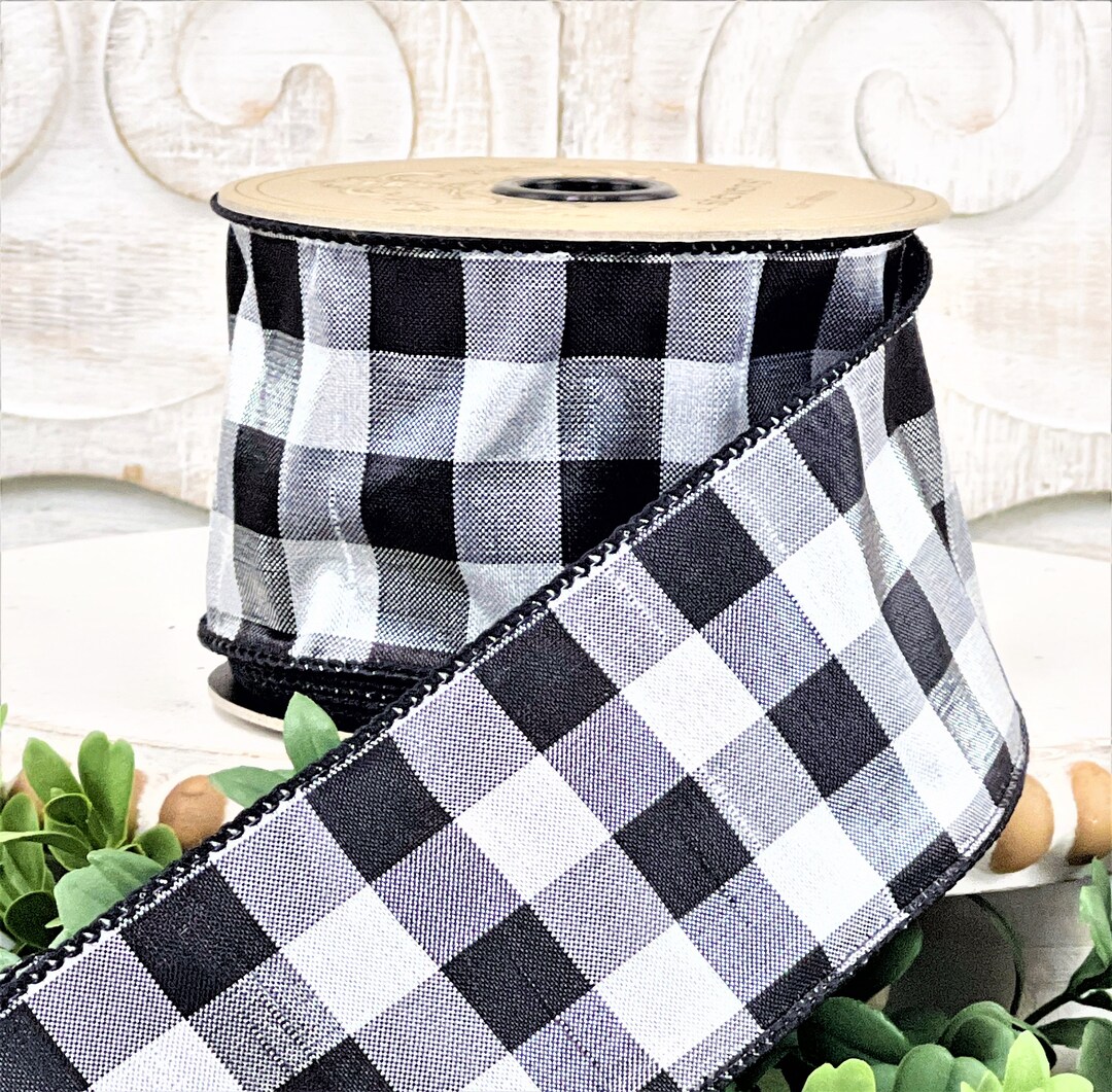 Buffalo Check Ribbon, D Stevens Ribbon, Black and White Dupion Ribbon ...