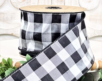 Buffalo Check Ribbon: Black and Silver Dupion, D Stevens Holiday Ribbon