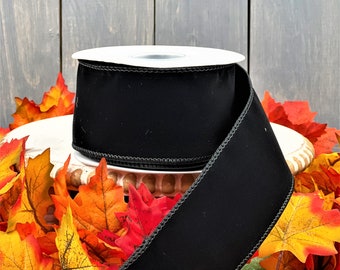 2.5 Inch Wired Black Velvet Ribbon: 10 Yard Roll
