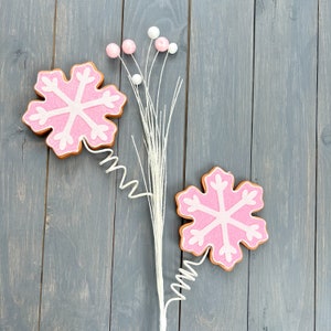 Pink Snowflake Cookie Spray, Gingerbread Cookie Spray, Pink Cookie Stem, Snowflake Cookie Stem, Glitter Snowflake Spray, Wreath Attachment