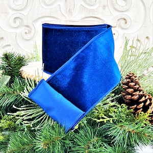 Farrisilk Midnight Blue Velveteen Ribbon, 4 Inch Wired Designer Ribbon, Luxury Navy Blue Trim, 10 Yard Roll for Elegant Decor