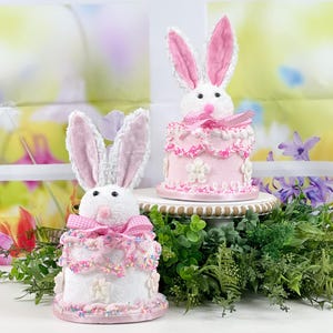 10 Inch Vintage Easter Bunny Cake, Faux Decorative Cake, Pastel Easter Display, Shabby Chic Spring Decor, Fake Easter Cake, (Pink or White)