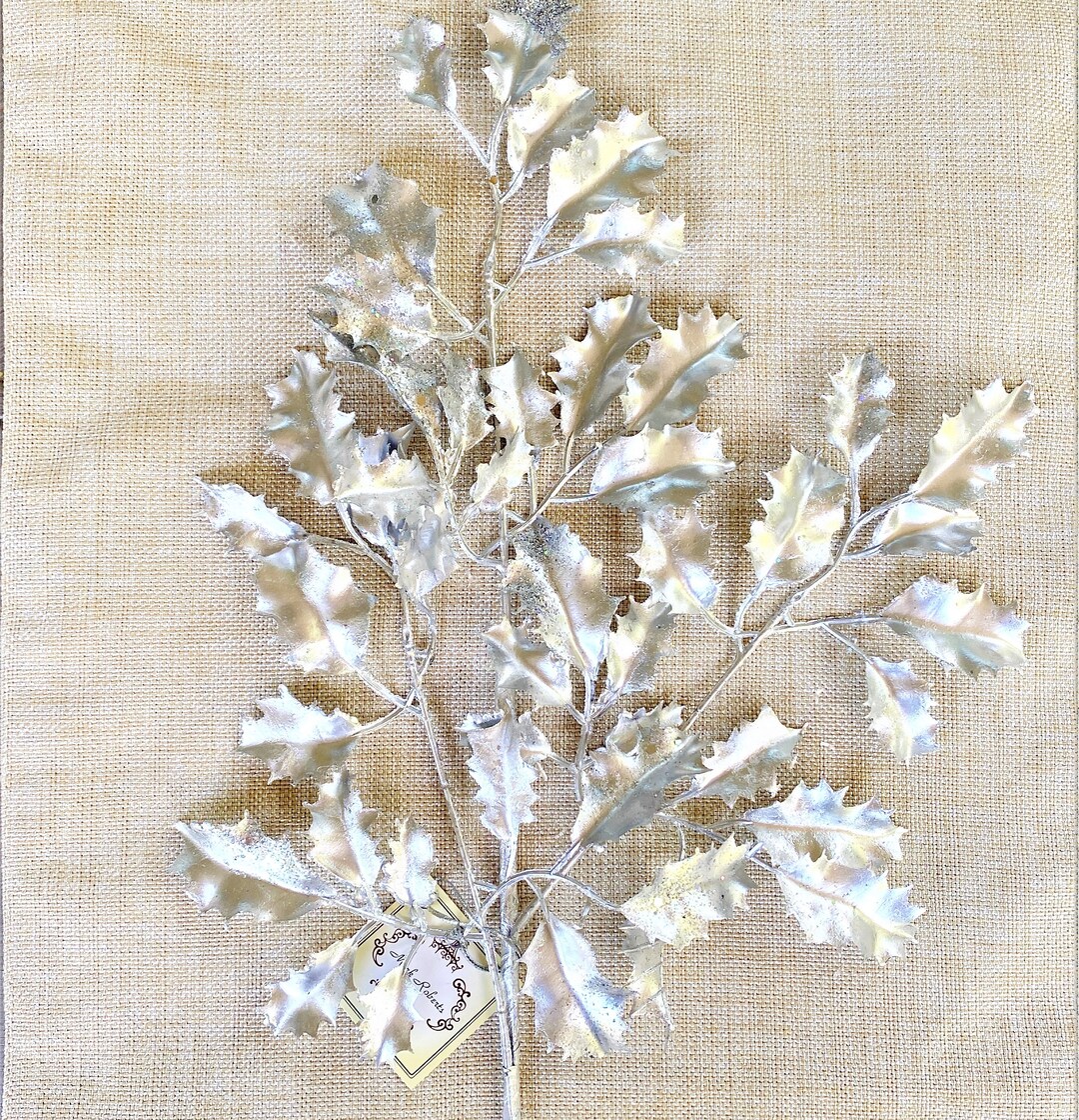 Silver Holly Spray, Silver Floral Spray, Mark Roberts Shiny Leaf Spray