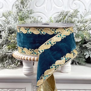 Farrisilk Midnight Blue Jeweled Velvet Ribbon - Luxury Designer Trim for Special Events & Holiday Decor