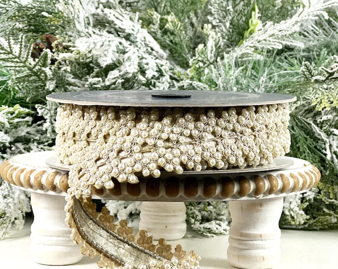 Farrisilk Victorian Pearl Ribbon, Platinum Designer Ribbon With Pearls ...