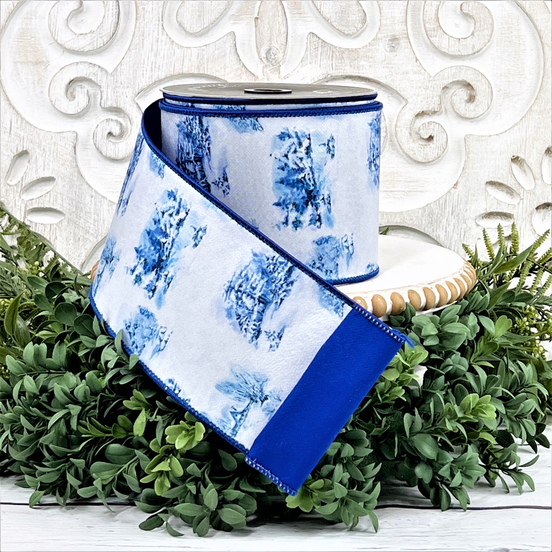 Blue and White Ribbon, Winter Ribbon, Farrisilk Ribbon, Two Sided ...