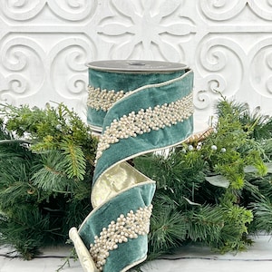 Jewled Ribbon Jeweled Velvet Ribbon, Celadon Velvet Ribbon, Blue Velvet Ribbon ...