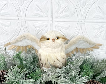 ニードルフェルトのシロフクロウのクリスマスツリー トッパー: ミルク