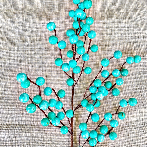 Fall Berry Spray, Fall Floral Spray, Fall Berry Pick, Autumn Berry Stem, Fall Wedding Decor, Turquoise Floral Spray, Blue Floral Spray