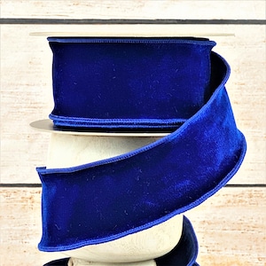D Stevens Velvet Ribbon, Blue Velvet Ribbon, Blue Wired Ribbon, Two Sided Ribbon, Wreath Making Supply, Floral Ribbon, Christmas Ribbon