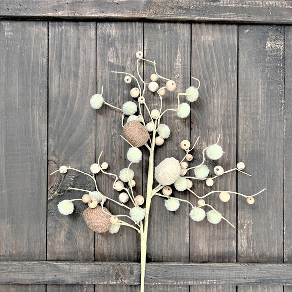 Easter Egg Spray, 23" Burlap Egg and Wood Bead Spray, Boho Easter Decor, Easter Egg Wreath Spray, Spring Floral Spray, Spring Wedding Decor